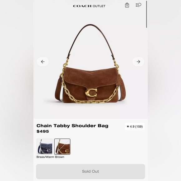 Coach Chain Tabby Shoulder Bag- Brass/Warm Brown - Picture 6 of 11